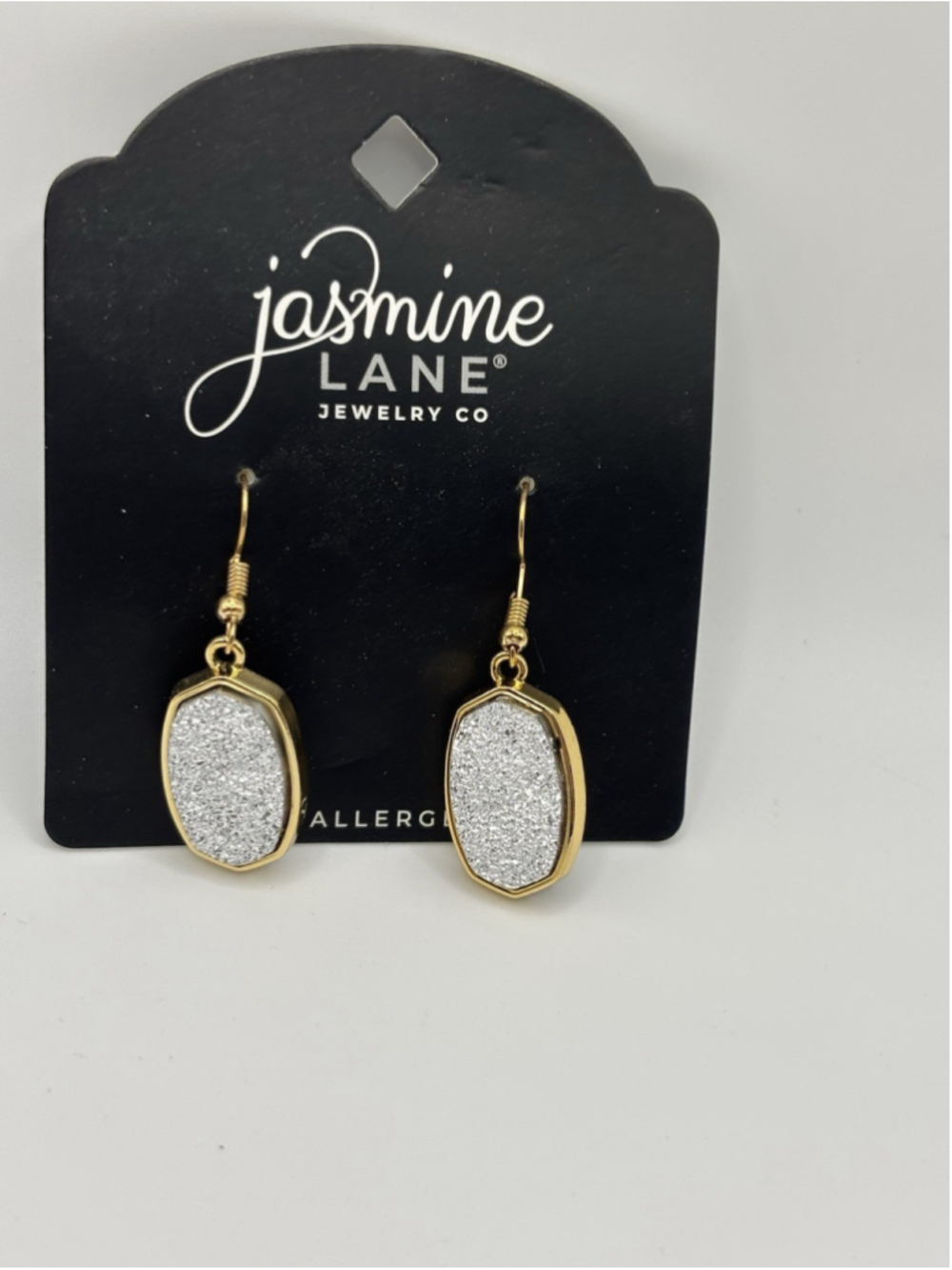 Jasmine Lane Gold Tone Silver Druzy-Style Dangle Earrings – Hypoallergenic 1.5”